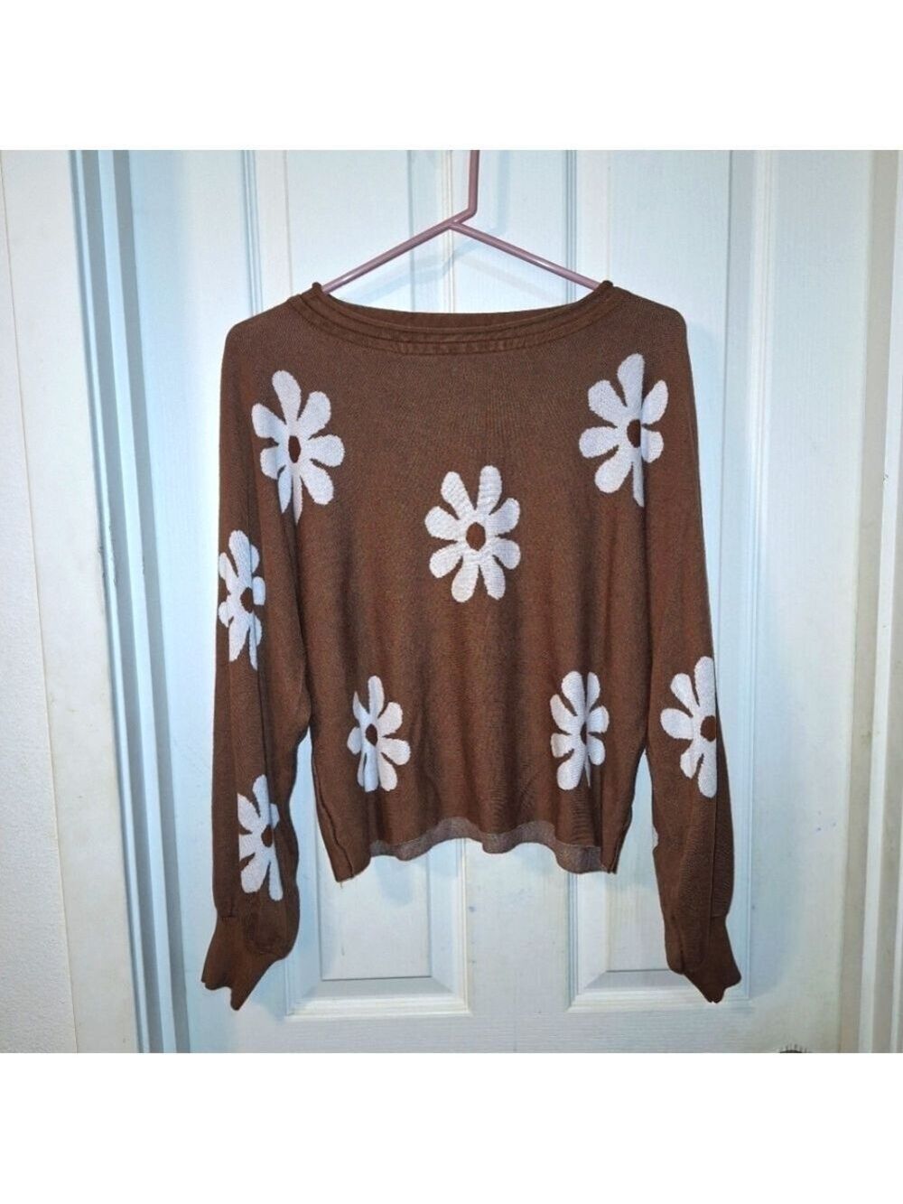 Brown Floral Lightweight Spring Knit Sweater